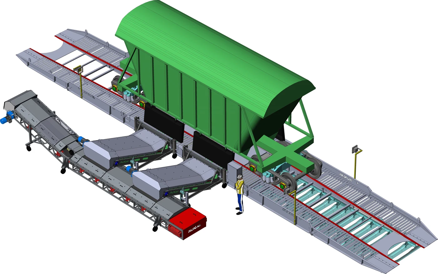 3D model of a rail wagon and associated handling equipment