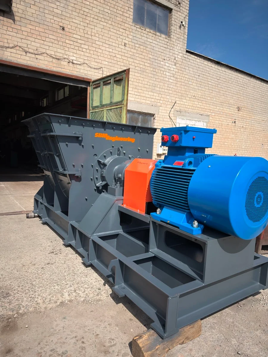 Industrial processing equipment with a blue electric motor